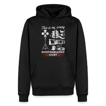 Photo - C’est mon photographe de chemise photo fou - Sweat à capuche Premium bio Homme - noir - Devant - Nico (187cm)