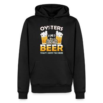 Huîtres et bière, c’est pourquoi Im Here Austern - Sweat à capuche Premium bio Homme - noir - Devant - Nico (187cm)