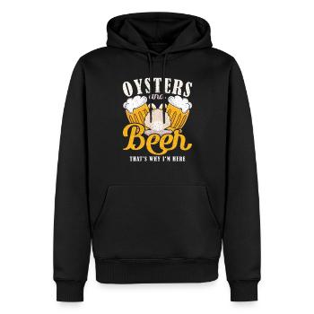 Huîtres et bière, c’est pourquoi Im Here Austern - Sweat à capuche Premium bio Homme - noir - Devant - Nico (187cm)