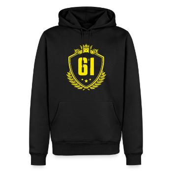 61 Nombre d’armoiries - Sweat à capuche Premium bio Homme - noir - Devant - Nico (187cm)