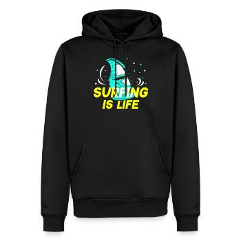 Le surf est life surfer surf surf surf - Sweat à capuche Premium bio Homme - noir - Devant - Nico (187cm)