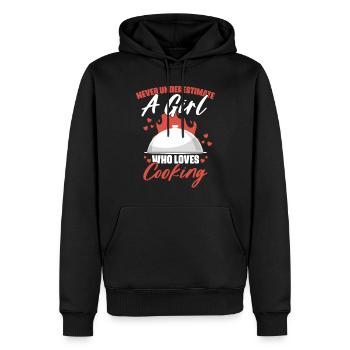 Unterschätze niemals ein Mädchen, das lustige - Männer Premium Bio Hoodie - Schwarz - Vorne - Nico (187cm)