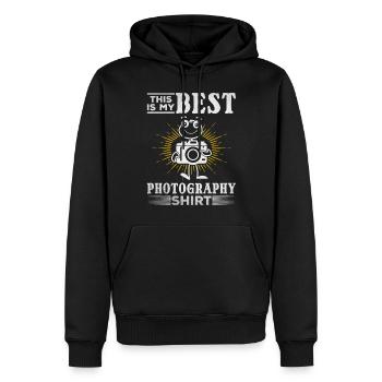 Photographe C’est ma meilleure photo de chemise de photographie - Sweat à capuche Premium bio Homme - noir - Devant - Nico (187cm)