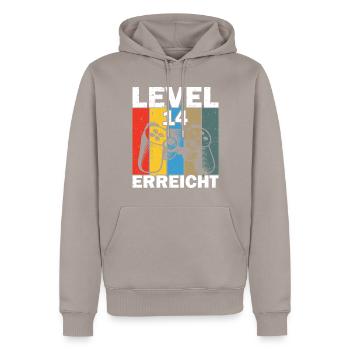 Level 14 Erreicht Gamer - Männer Premium Bio Hoodie - Taupe - Vorne - Nico (187cm)