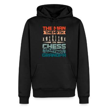 L'homme le mythe le grand-père jouant aux échecs - Sweat à capuche Premium bio Homme - noir - Devant - Nico (187cm)