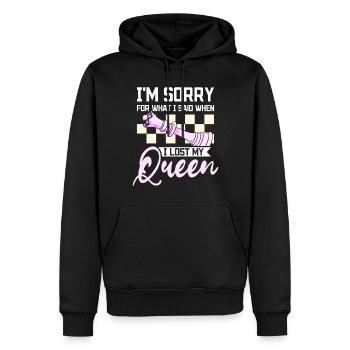 Désolé pour ce que j'ai dit quand j'ai perdu ma reine aux échecs - Sweat à capuche Premium bio Homme - noir - Devant - Nico (187cm)