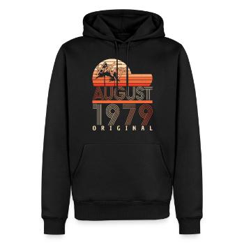 Né en 1979 en août - Sweat à capuche Premium bio Homme - noir - Devant - Nico (187cm)