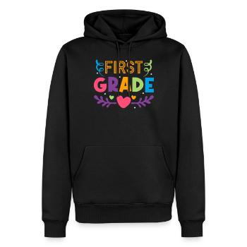 Premier jour d’école Enseignante de première année - Sweat à capuche Premium bio Homme - noir - Devant - Nico (187cm)