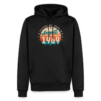Rétro 1969 en août - Sweat à capuche Premium bio Homme - noir - Devant - Nico (187cm)