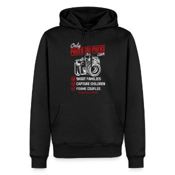 Photographie Appareil photo Photographe Drôle Photo - Sweat à capuche Premium bio Homme - noir - Devant - Nico (187cm)