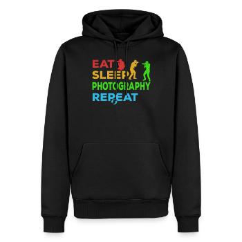 Photographe Eat Sleep Photography - Photo de l’appareil photo - Sweat à capuche Premium bio Homme - noir - Devant - Nico (187cm)