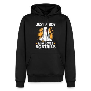 Garçon le Bobtail aime Le vieux berger anglais - Sweat à capuche Premium bio Homme - noir - Devant - Nico (187cm)