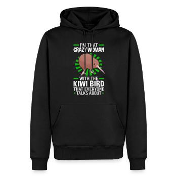 Verrückte Kiwi Vogel Frau Schnepfenstrauß - Männer Premium Bio Hoodie - Schwarz - Vorne - Nico (187cm)