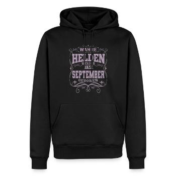 Wahre Helden werden im September geboren - Männer Premium Bio Hoodie - Schwarz - Vorne - Nico (187cm)