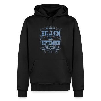 Wahre Helden werden im September geboren - Männer Premium Bio Hoodie - Schwarz - Vorne - Nico (187cm)