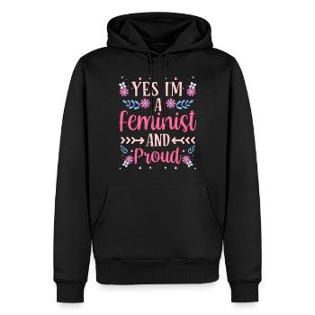 Yes I am a feminist and proud of women - Men’s Premium Organic Hoodie - black - Front - Nico (187cm)