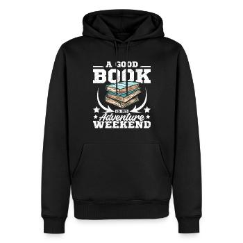 Un bon livre est mon week-end d’aventure - Sweat à capuche Premium bio Homme - noir - Devant - Nico (187cm)