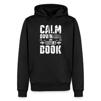 Calmez-vous et lisez un livre - Sweat à capuche Premium bio Homme - noir - Devant - Nico (187cm)