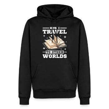 Voyagez dans d’autres mondes en lisant des livres - Sweat à capuche Premium bio Homme - noir - Devant - Nico (187cm)