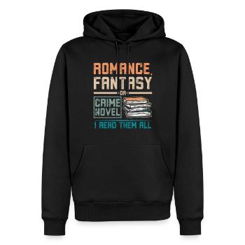 Lecture de romans d’amour, de fantasy ou de romans policiers - Sweat à capuche Premium bio Homme - noir - Devant - Nico (187cm)