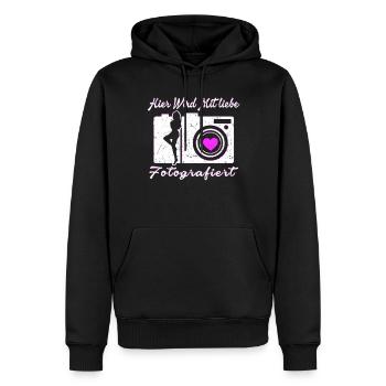 Kamera Fotografie Hier wird mit Liebe fotografiert - Männer Premium Bio Hoodie - Schwarz - Vorne - Nico (187cm)