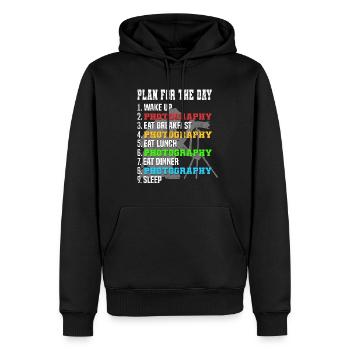 Plan photo pour la journée Appareil photo-Photographe-Horaire quotidien - Sweat à capuche Premium bio Homme - noir - Devant - Nico (187cm)