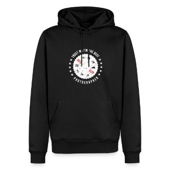 Photographie Photographie - Croyez-moi, je suis - Sweat à capuche Premium bio Homme - noir - Devant - Nico (187cm)