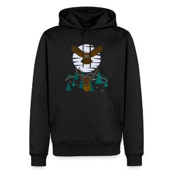 Red Deer Owl Bird Animal Motif - Sweat à capuche Premium bio Homme - noir - Devant - Nico (187cm)