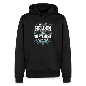 Wahre Helden werden im September geboren - Männer Premium Bio Hoodie - Schwarz - Vorne - Nico (187cm)