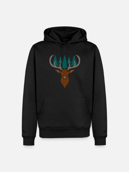Rothirsch Geweih mit Hirschgeweih - Männer Premium Bio Hoodie - Schwarz