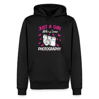 Photographe Girl Just a Girl, Photographie - Sweat à capuche Premium bio Homme - noir - Devant - Nico (187cm)
