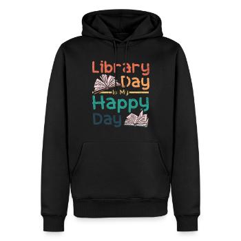 Library day is my happy day - Männer Premium Bio Hoodie - Schwarz - Vorne - Nico (187cm)