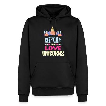 Ruhe bewahren und Einhörner lieben Unicorn - Männer Premium Bio Hoodie - Schwarz - Vorne - Nico (187cm)
