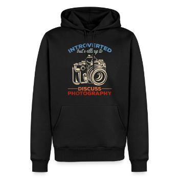 Photographe introverti, mais prêt à parler de - Sweat à capuche Premium bio Homme - noir - Devant - Nico (187cm)