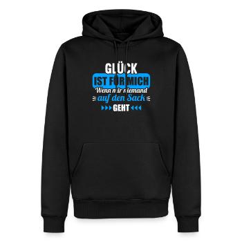 Glück ist wenn mir niemand auf den Sack geht - Männer Premium Bio Hoodie - Schwarz - Vorne - Nico (187cm)