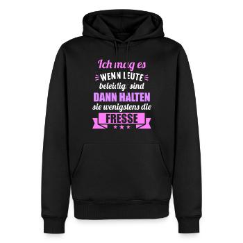 Ich mag es wenn Leute beleidigt sind halten Fresse - Männer Premium Bio Hoodie - Schwarz - Vorne - Nico (187cm)