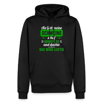 Als Gott meine Schweine schuf das wird lustig - Männer Premium Bio Hoodie - Schwarz - Vorne - Nico (187cm)