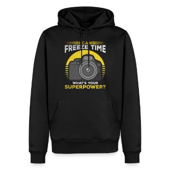 Ich kann die Zeit einfrieren Was ist dein - Männer Premium Bio Hoodie - Schwarz - Vorne - Nico (187cm)