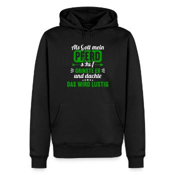 Als Gott mein Pferd schuf das wird lustig Pferd - Männer Premium Bio Hoodie - Schwarz - Vorne - Nico (187cm)