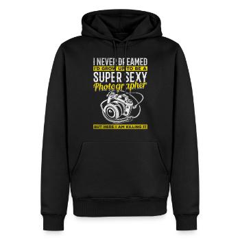 Photographie photo Photographe super sexy - Sweat à capuche Premium bio Homme - noir - Devant - Nico (187cm)