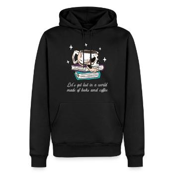 Abtauchen zwischen Bücherseiten und Kaffee - Männer Premium Bio Hoodie - Schwarz - Vorne - Nico (187cm)