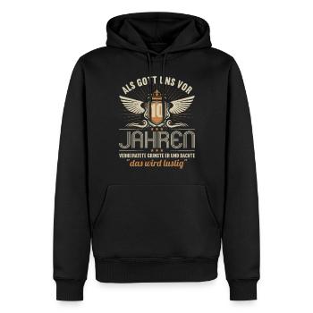 10 Jahre verheiratet wird lustig 10.Hochzeitstag - Männer Premium Bio Hoodie - Schwarz - Vorne - Nico (187cm)