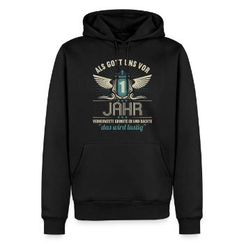 1 Jahre verheiratet wird lustig 1.Hochzeitstag - Männer Premium Bio Hoodie - Schwarz - Vorne - Nico (187cm)