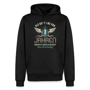 7 Jahre verheiratet wird lustig 7.Hochzeitstag - Männer Premium Bio Hoodie - Schwarz - Vorne - Nico (187cm)