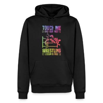 Berühre mich und deine erste Wrestling-Lektion ist - Männer Premium Bio Hoodie - Schwarz - Vorne - Nico (187cm)