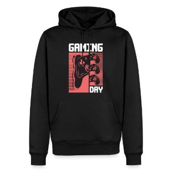Gaming Day Nerd Player Gamer Jeu vidéo - Sweat à capuche Premium bio Homme - noir - Devant - Nico (187cm)