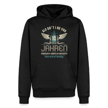 15 Jahre verheiratet wird lustig 15.Hochzeitstag - Männer Premium Bio Hoodie - Schwarz - Vorne - Nico (187cm)