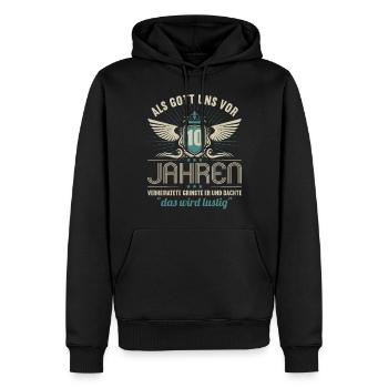 10 Jahre verheiratet wird lustig 10.Hochzeitstag - Männer Premium Bio Hoodie - Schwarz - Vorne - Nico (187cm)