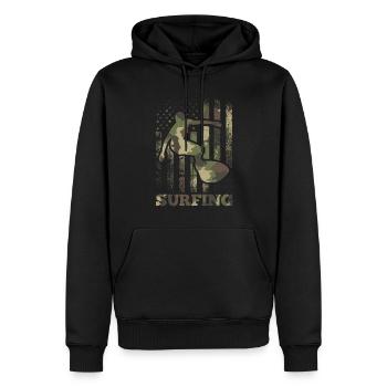 Surfen, Tarnung, Flagge, Surfen, US-Flagge, - Männer Premium Bio Hoodie - Schwarz - Vorne - Nico (187cm)