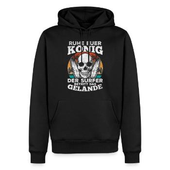 Ruhe euer König der Surfer betritt das Gelände - - Männer Premium Bio Hoodie - Schwarz - Vorne - Nico (187cm)